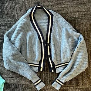 SHEIN Blue Cardigan Sweater with Knit Design